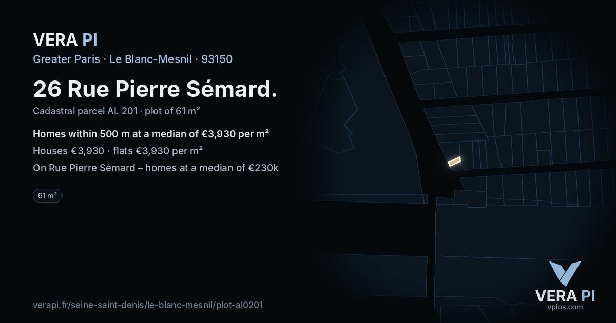 26 Rue Pierre Sémard, Le Blanc-Mesnil at night – the plot lit, the parcels around coloured by the prices near them