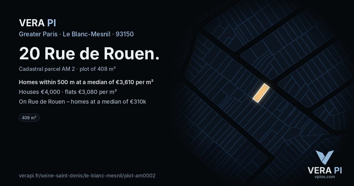 20 Rue de Rouen, Le Blanc-Mesnil at night – the plot lit, the parcels around coloured by the prices near them