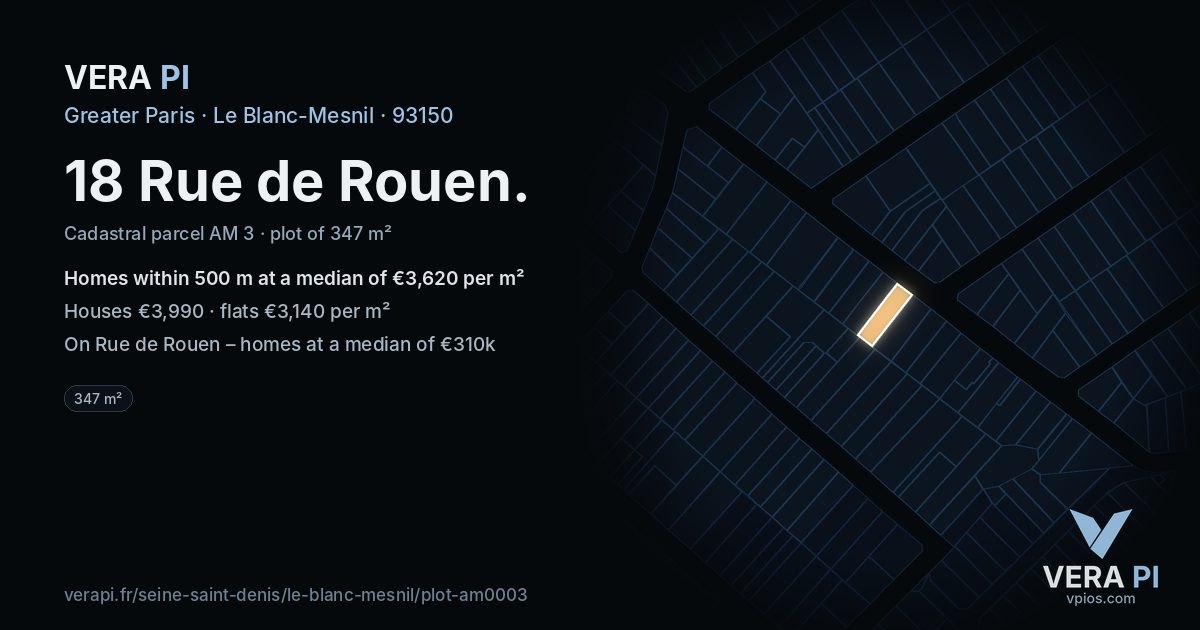 18 Rue de Rouen, Le Blanc-Mesnil at night – the plot lit, the parcels around coloured by the prices near them