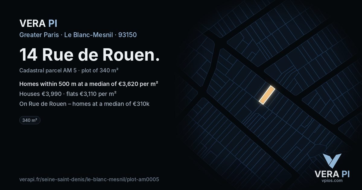 14 Rue de Rouen, Le Blanc-Mesnil at night – the plot lit, the parcels around coloured by the prices near them