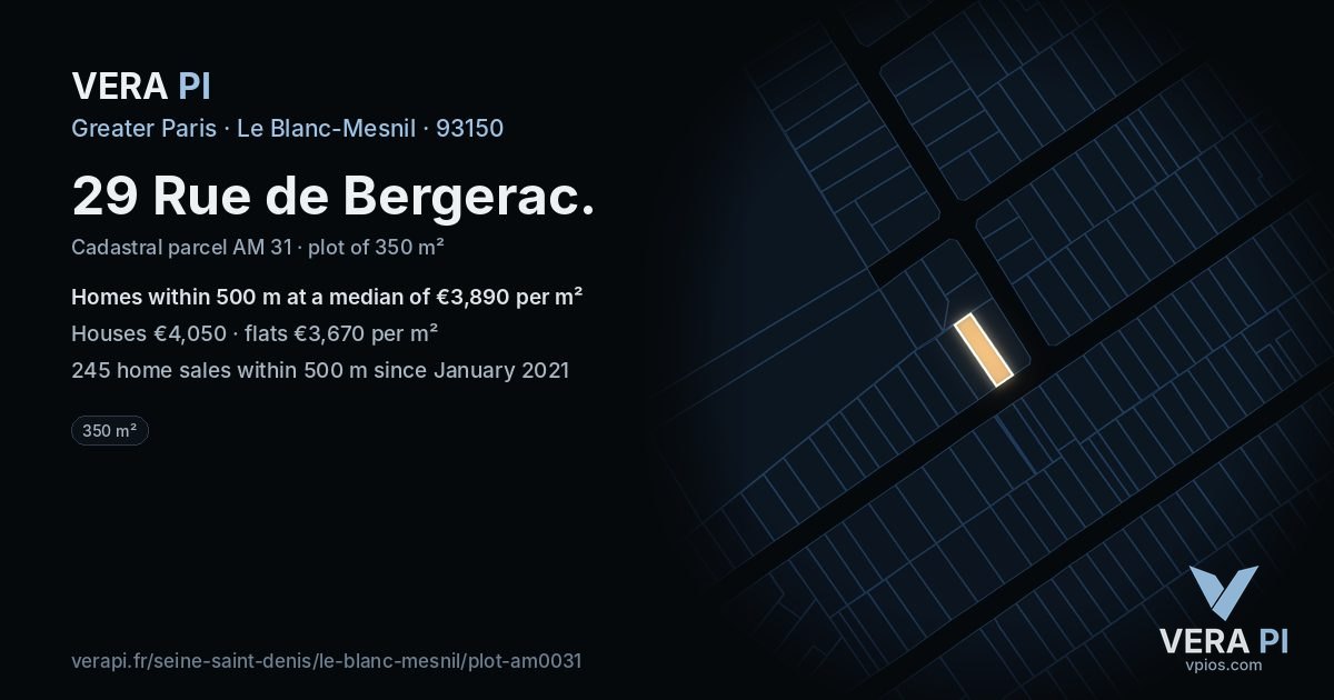 29 Rue de Bergerac, Le Blanc-Mesnil at night – the plot lit, the parcels around coloured by the prices near them