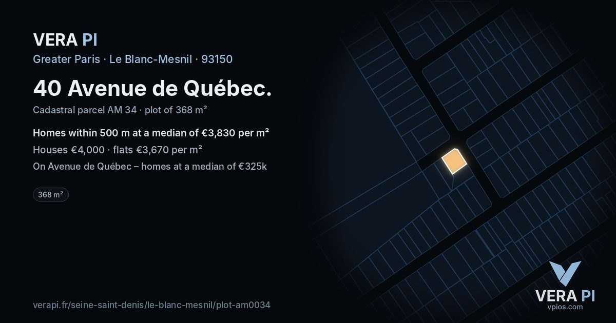 40 Avenue de Québec, Le Blanc-Mesnil at night – the plot lit, the parcels around coloured by the prices near them