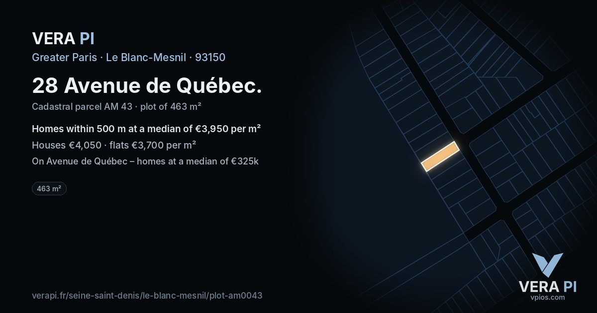 28 Avenue de Québec, Le Blanc-Mesnil at night – the plot lit, the parcels around coloured by the prices near them