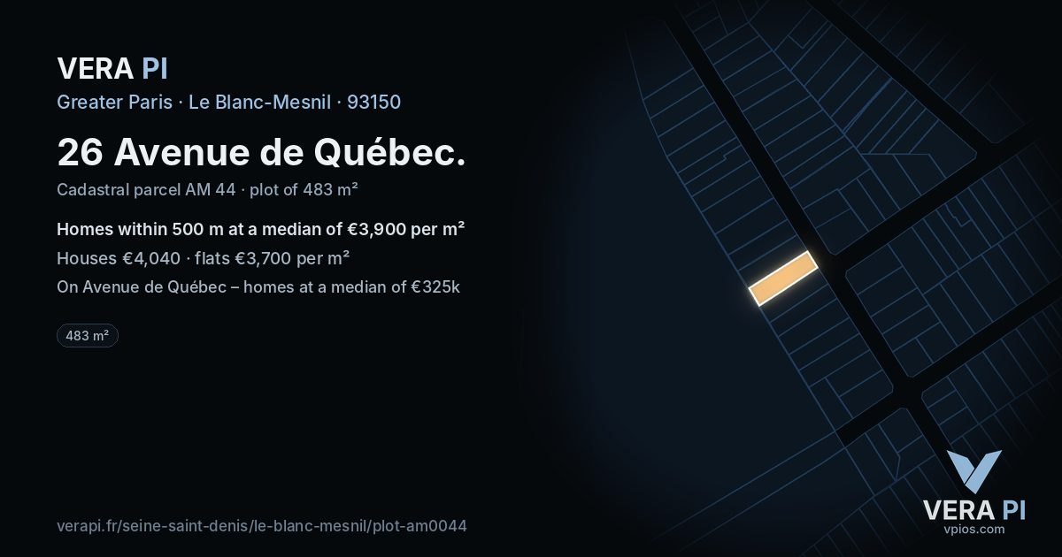 26 Avenue de Québec, Le Blanc-Mesnil at night – the plot lit, the parcels around coloured by the prices near them
