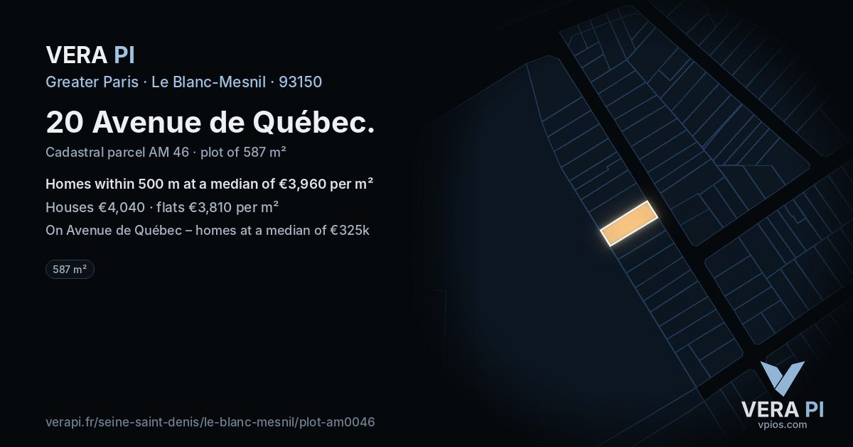 20 Avenue de Québec, Le Blanc-Mesnil at night – the plot lit, the parcels around coloured by the prices near them