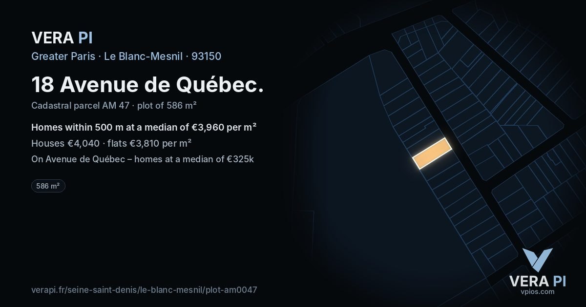 18 Avenue de Québec, Le Blanc-Mesnil at night – the plot lit, the parcels around coloured by the prices near them