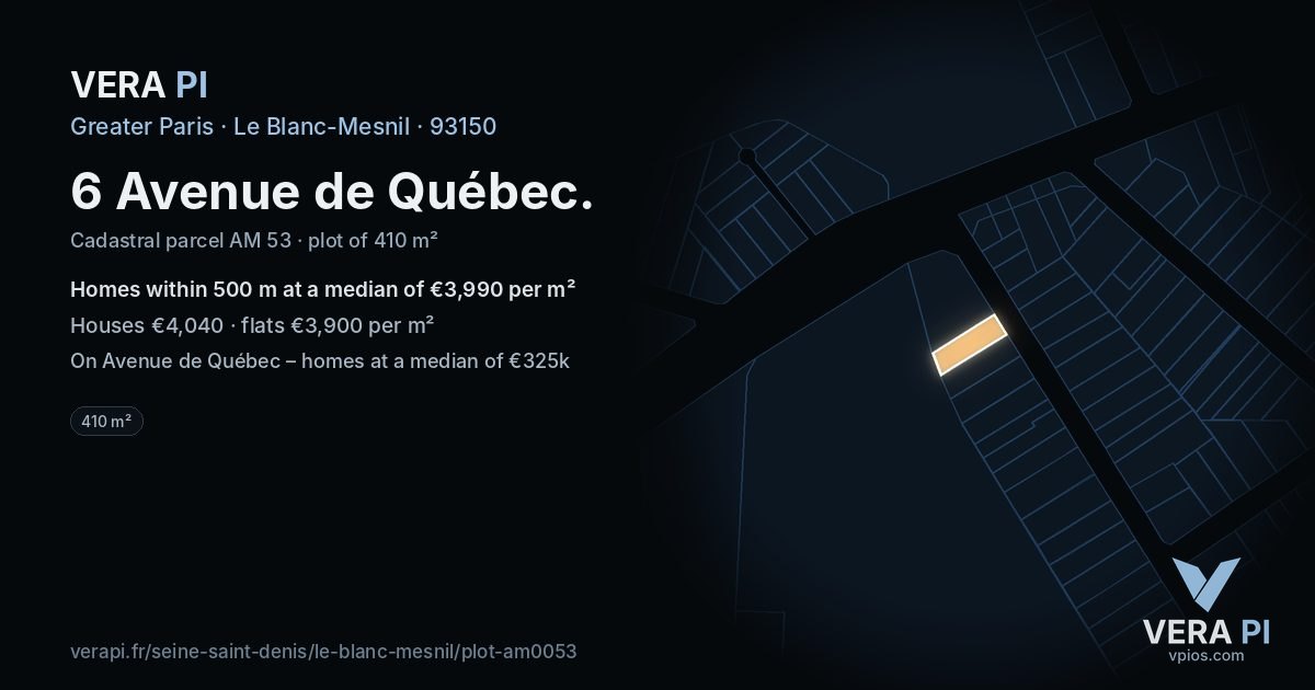 6 Avenue de Québec, Le Blanc-Mesnil at night – the plot lit, the parcels around coloured by the prices near them
