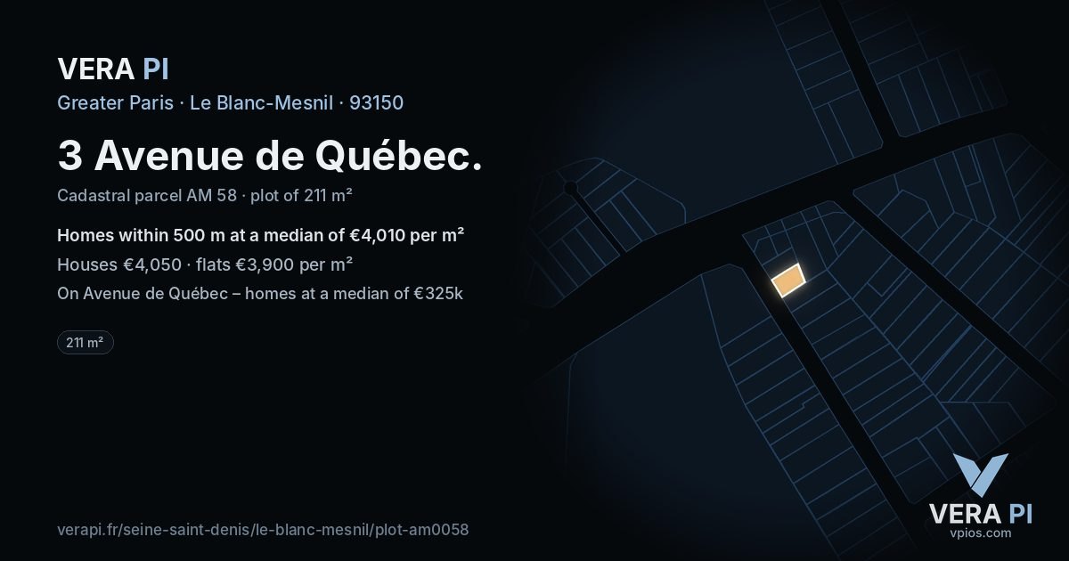 3 Avenue de Québec, Le Blanc-Mesnil at night – the plot lit, the parcels around coloured by the prices near them