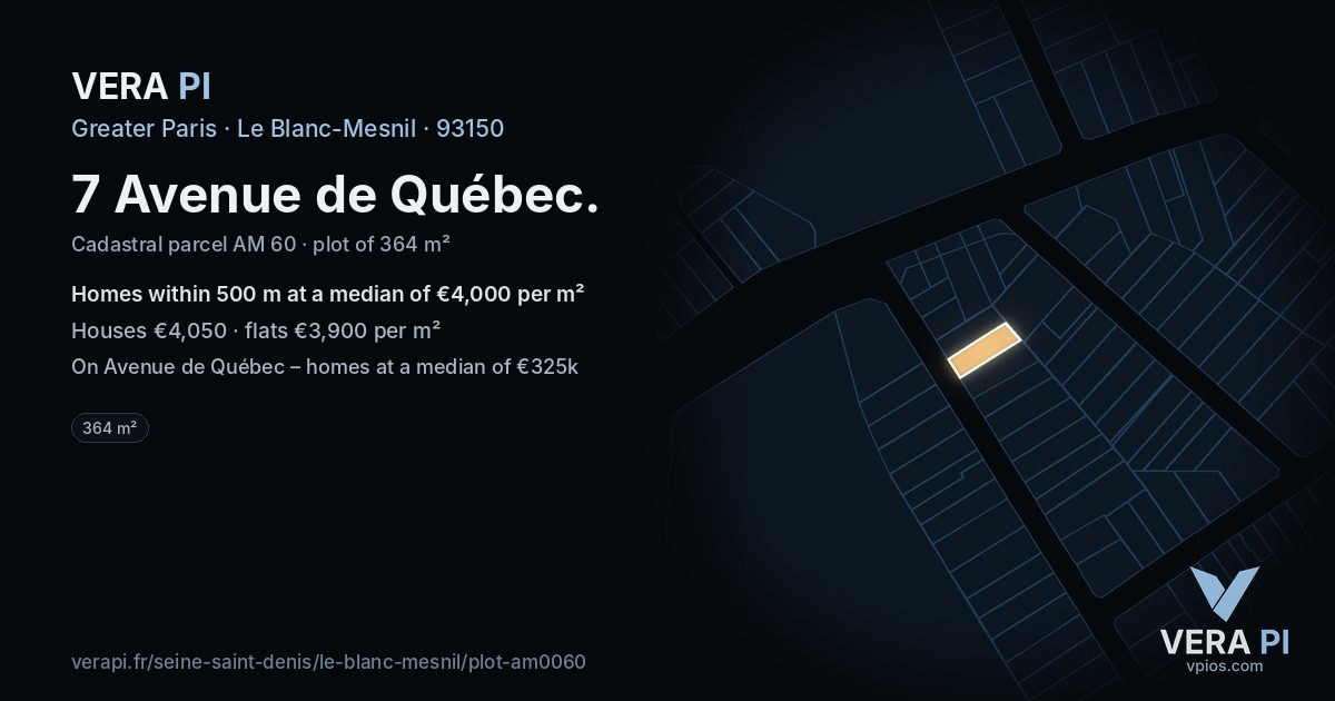 7 Avenue de Québec, Le Blanc-Mesnil at night – the plot lit, the parcels around coloured by the prices near them