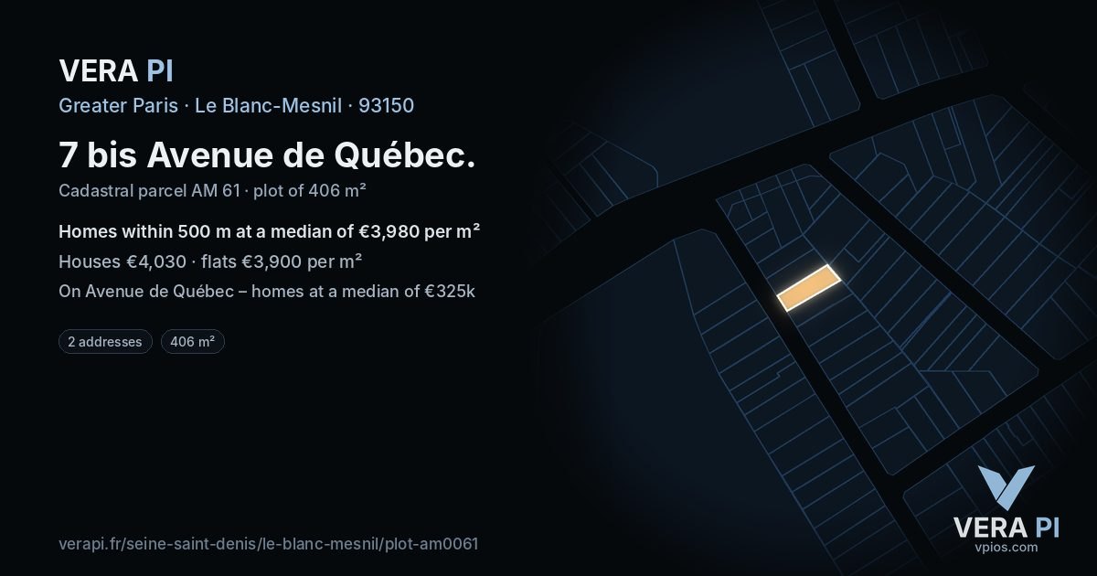 7 bis Avenue de Québec, Le Blanc-Mesnil at night – the plot lit, the parcels around coloured by the prices near them