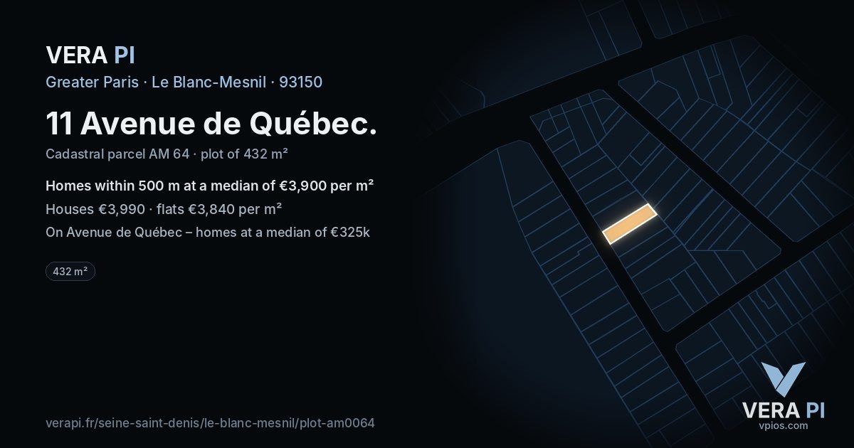 11 Avenue de Québec, Le Blanc-Mesnil at night – the plot lit, the parcels around coloured by the prices near them