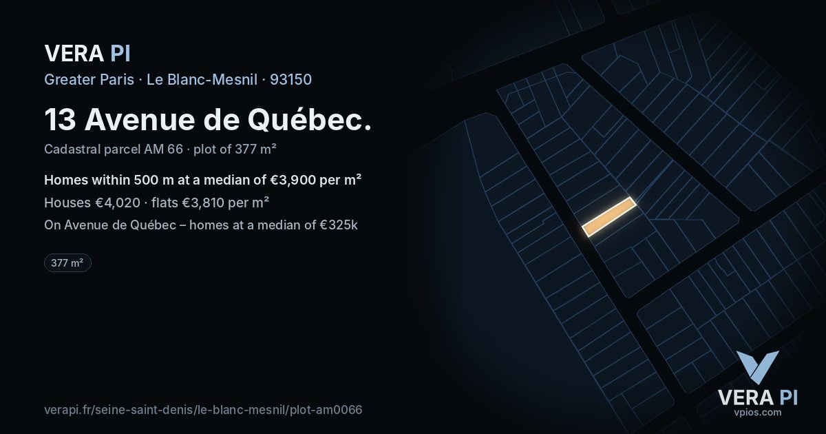 13 Avenue de Québec, Le Blanc-Mesnil at night – the plot lit, the parcels around coloured by the prices near them