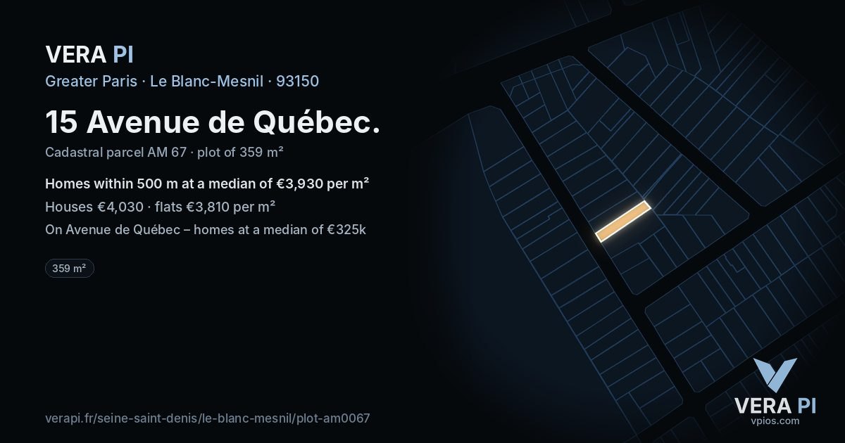 15 Avenue de Québec, Le Blanc-Mesnil at night – the plot lit, the parcels around coloured by the prices near them