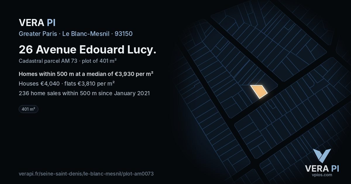 26 Avenue Edouard Lucy, Le Blanc-Mesnil at night – the plot lit, the parcels around coloured by the prices near them