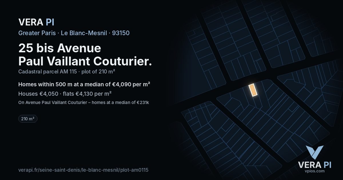 25 bis Avenue Paul Vaillant Couturier, Le Blanc-Mesnil at night – the plot lit, the parcels around coloured by the prices near them
