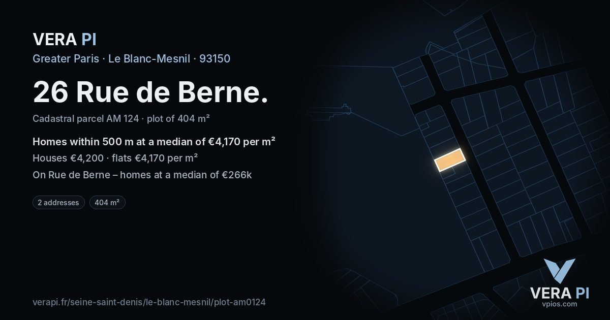 26 Rue de Berne, Le Blanc-Mesnil at night – the plot lit, the parcels around coloured by the prices near them