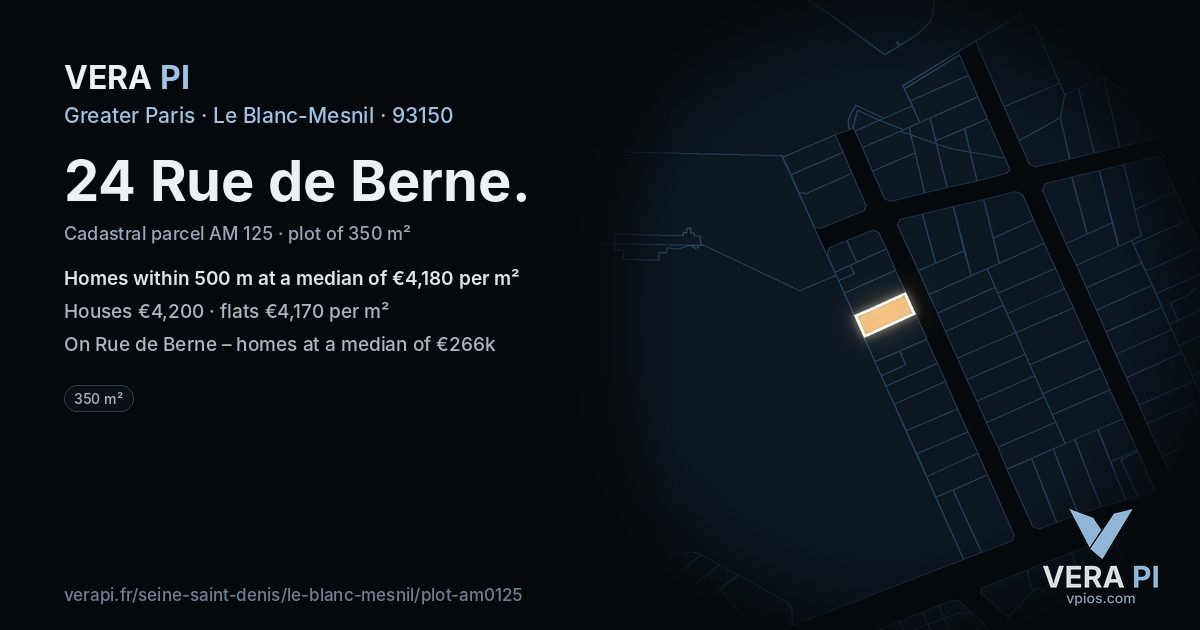 24 Rue de Berne, Le Blanc-Mesnil at night – the plot lit, the parcels around coloured by the prices near them