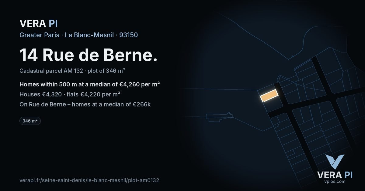 14 Rue de Berne, Le Blanc-Mesnil at night – the plot lit, the parcels around coloured by the prices near them