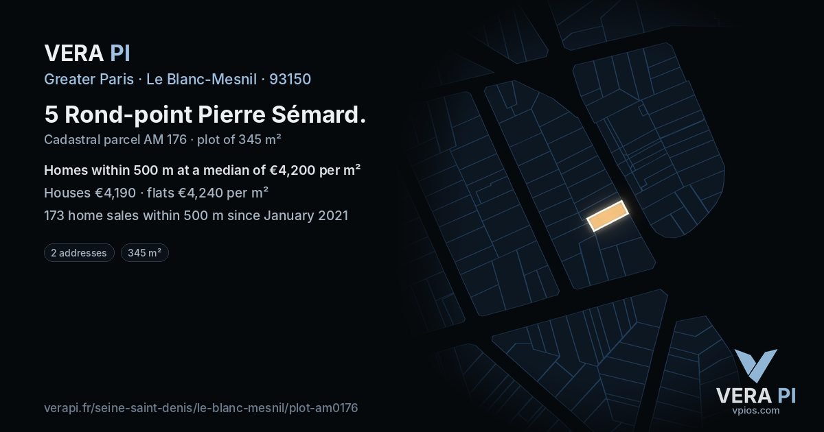 5 Rond-point Pierre Sémard, Le Blanc-Mesnil at night – the plot lit, the parcels around coloured by the prices near them