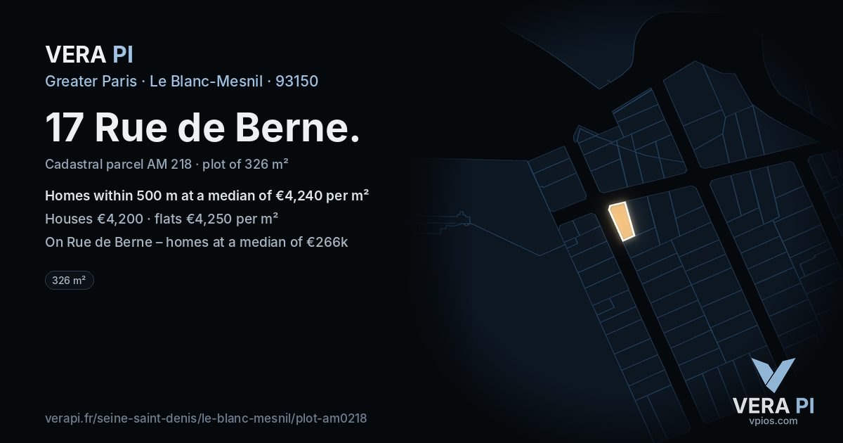 17 Rue de Berne, Le Blanc-Mesnil at night – the plot lit, the parcels around coloured by the prices near them
