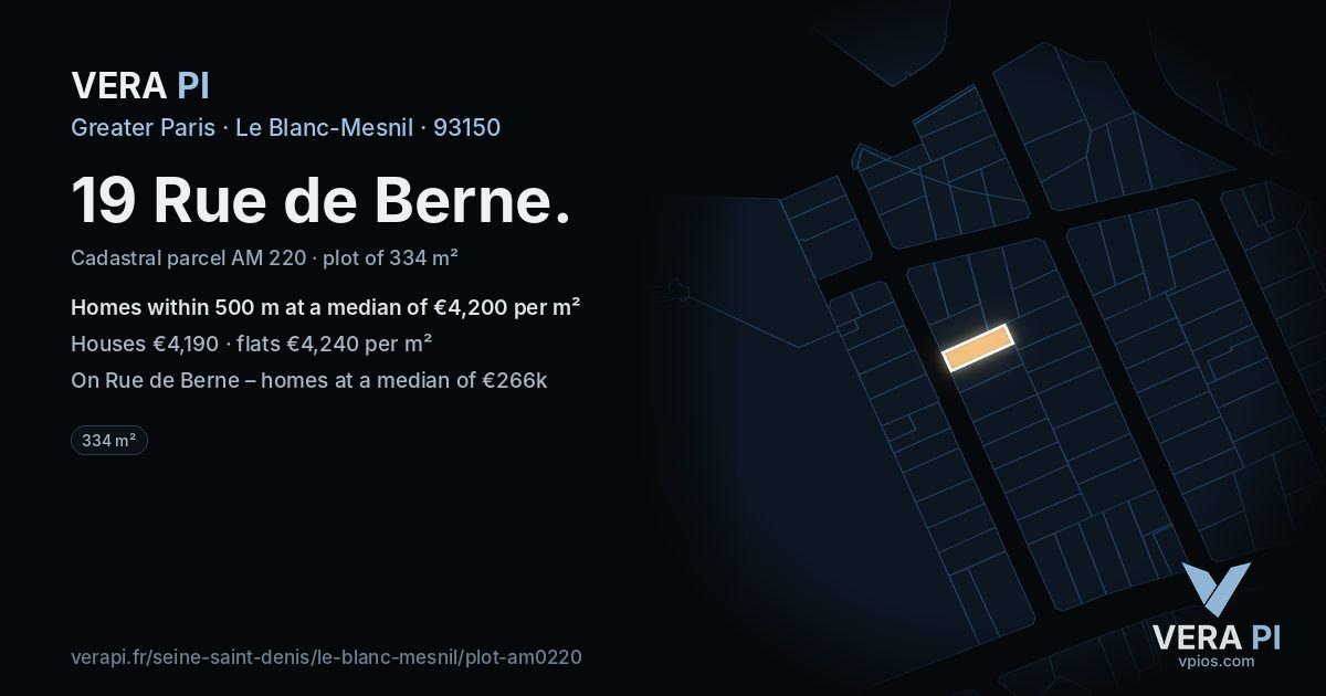 19 Rue de Berne, Le Blanc-Mesnil at night – the plot lit, the parcels around coloured by the prices near them