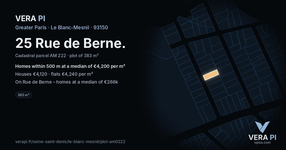 25 Rue de Berne, Le Blanc-Mesnil at night – the plot lit, the parcels around coloured by the prices near them