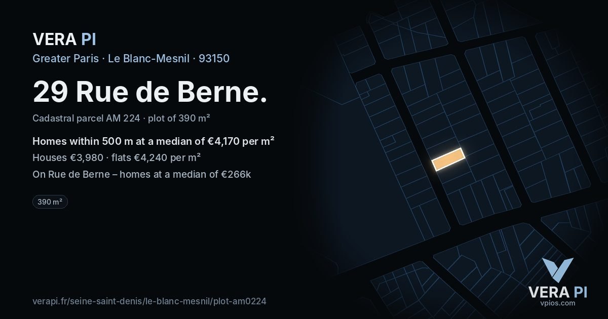 29 Rue de Berne, Le Blanc-Mesnil at night – the plot lit, the parcels around coloured by the prices near them