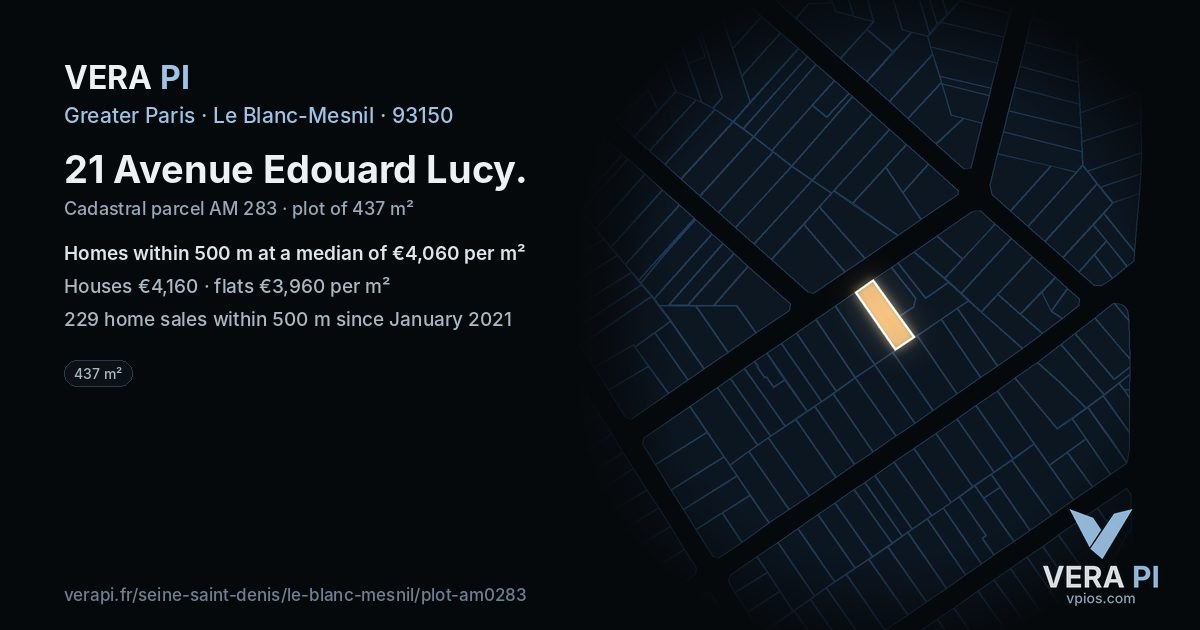 21 Avenue Edouard Lucy, Le Blanc-Mesnil at night – the plot lit, the parcels around coloured by the prices near them