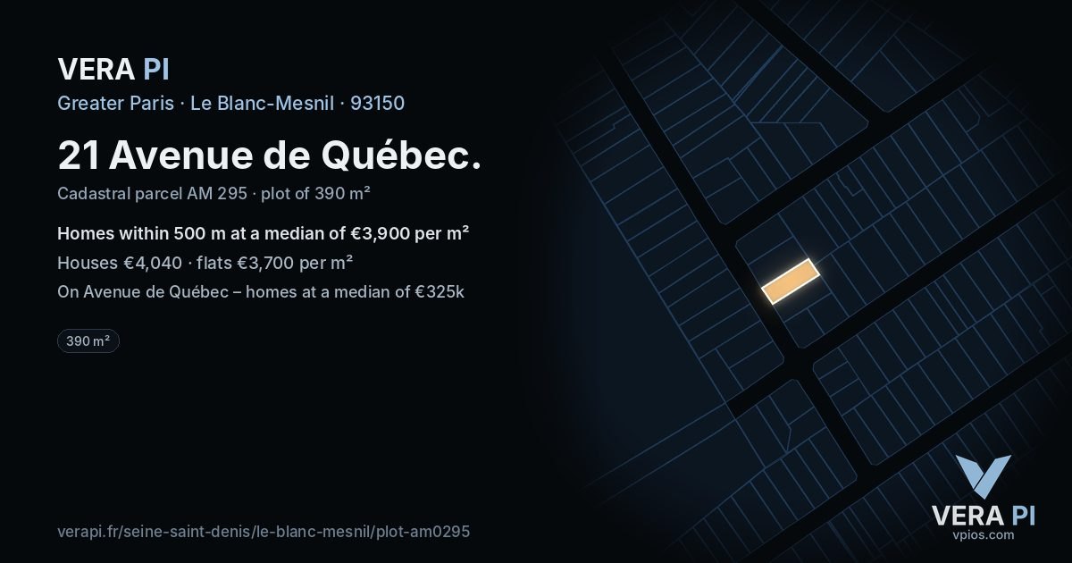 21 Avenue de Québec, Le Blanc-Mesnil at night – the plot lit, the parcels around coloured by the prices near them