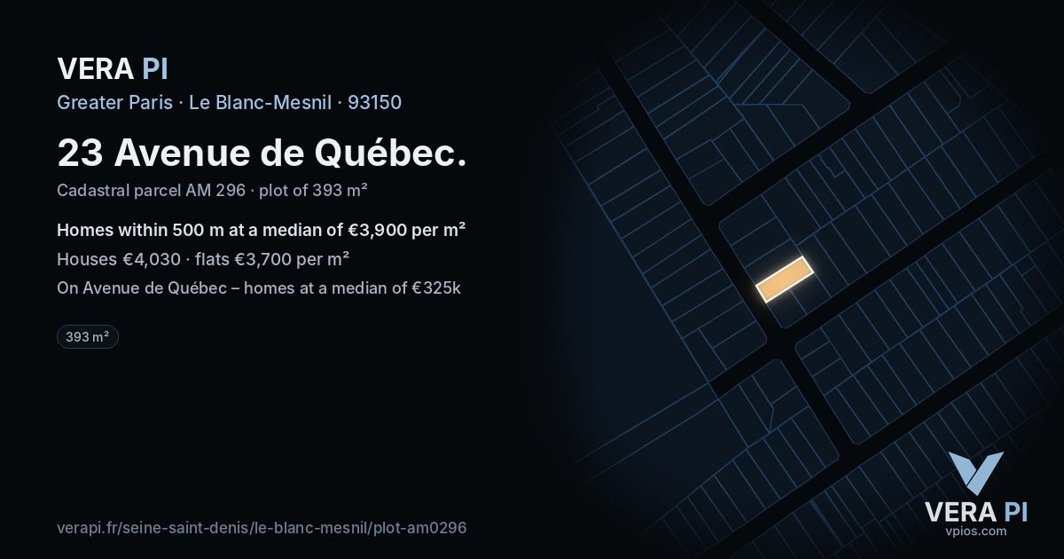 23 Avenue de Québec, Le Blanc-Mesnil at night – the plot lit, the parcels around coloured by the prices near them