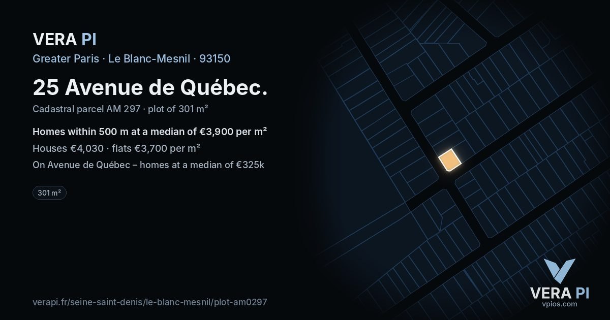 25 Avenue de Québec, Le Blanc-Mesnil at night – the plot lit, the parcels around coloured by the prices near them