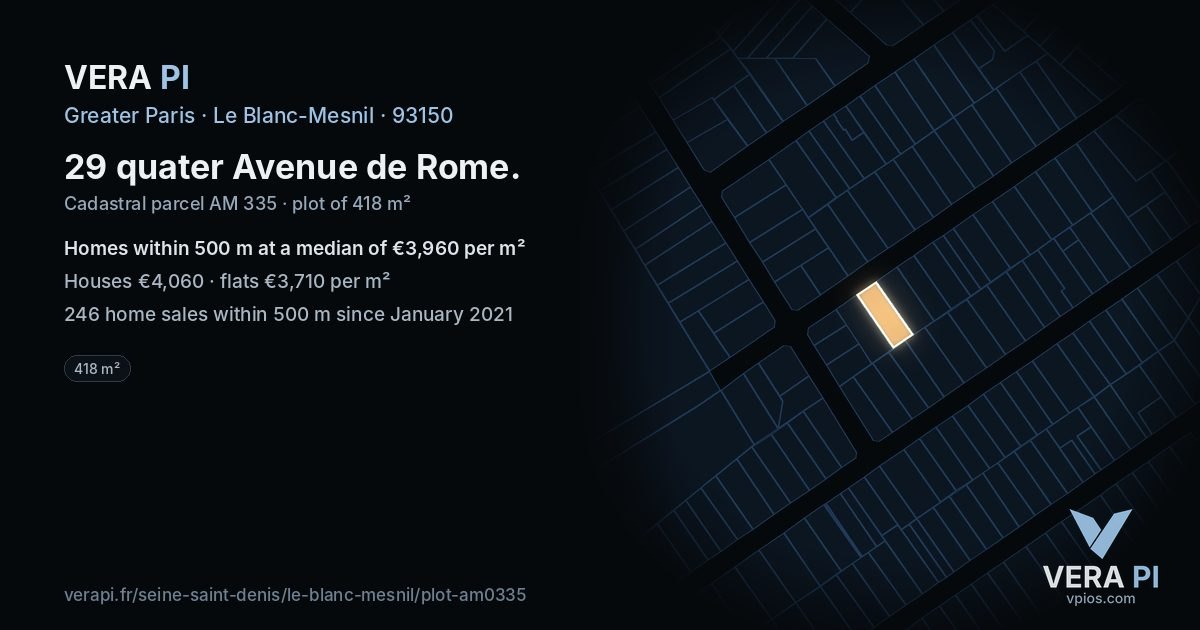 29 quater Avenue de Rome, Le Blanc-Mesnil at night – the plot lit, the parcels around coloured by the prices near them