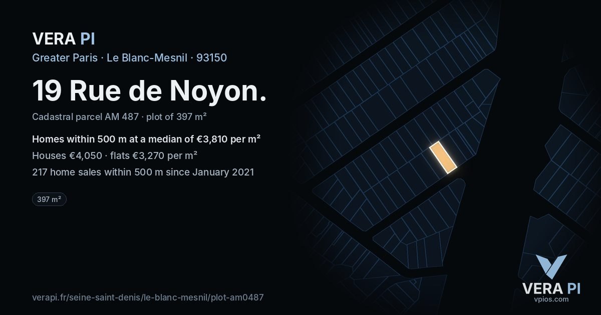 19 Rue de Noyon, Le Blanc-Mesnil at night – the plot lit, the parcels around coloured by the prices near them