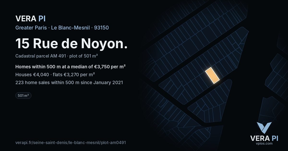 15 Rue de Noyon, Le Blanc-Mesnil at night – the plot lit, the parcels around coloured by the prices near them
