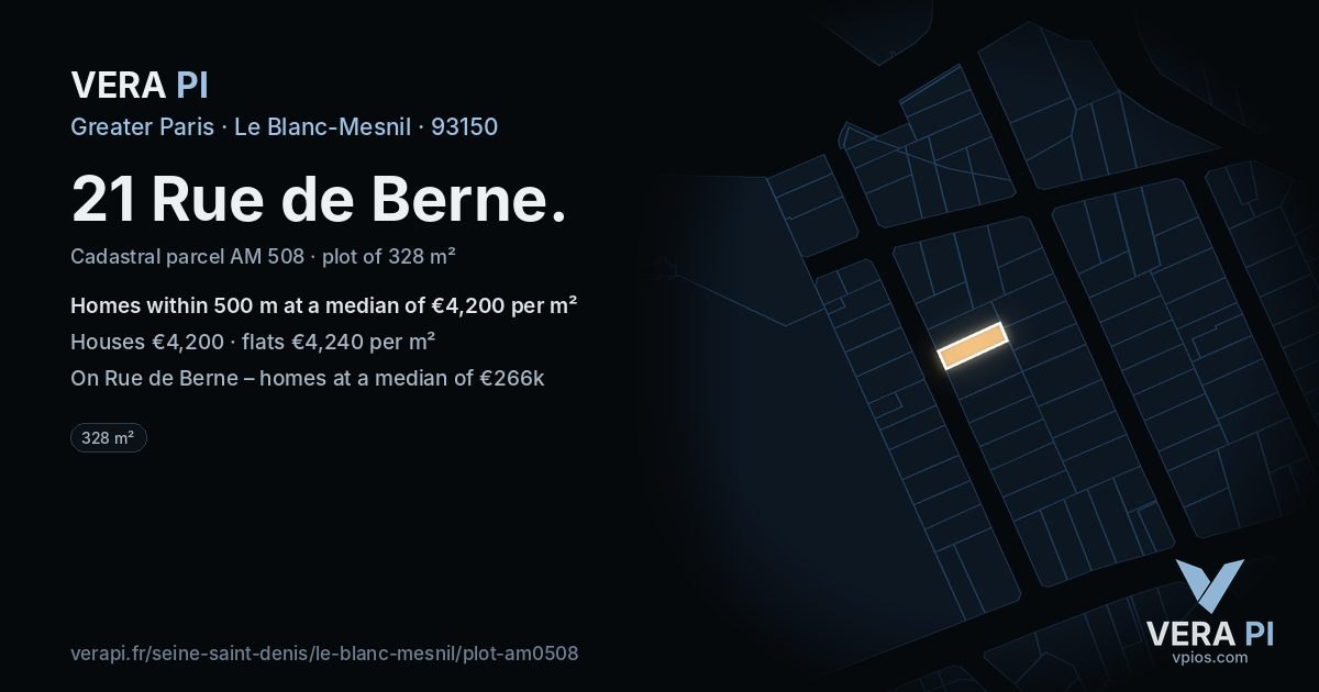 21 Rue de Berne, Le Blanc-Mesnil at night – the plot lit, the parcels around coloured by the prices near them