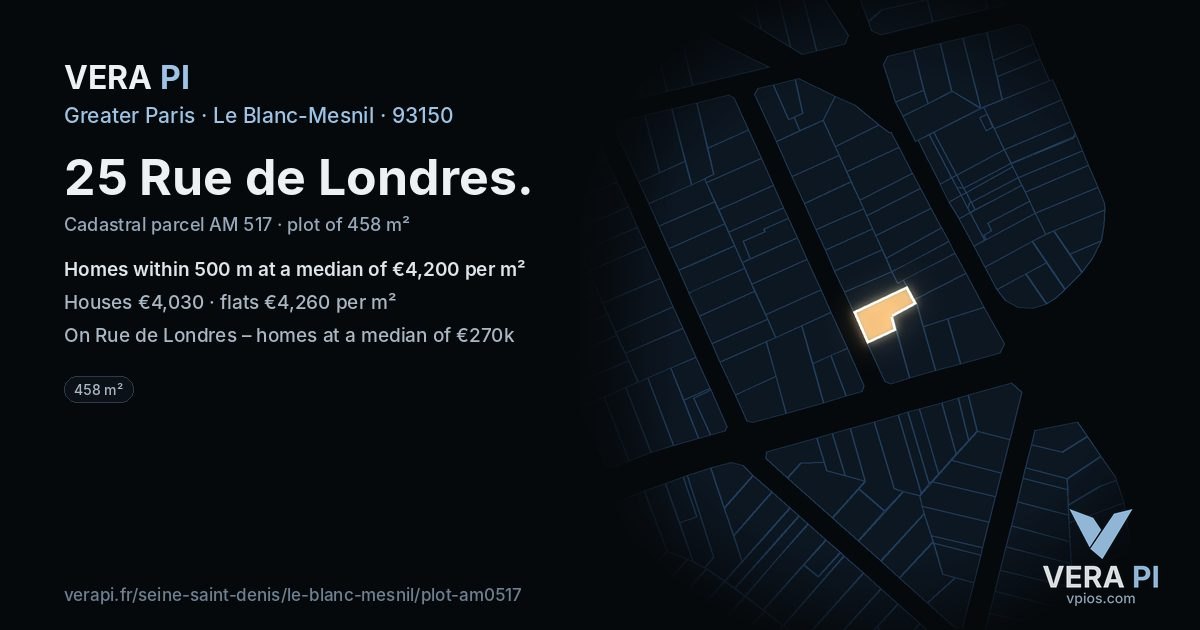 25 Rue de Londres, Le Blanc-Mesnil at night – the plot lit, the parcels around coloured by the prices near them