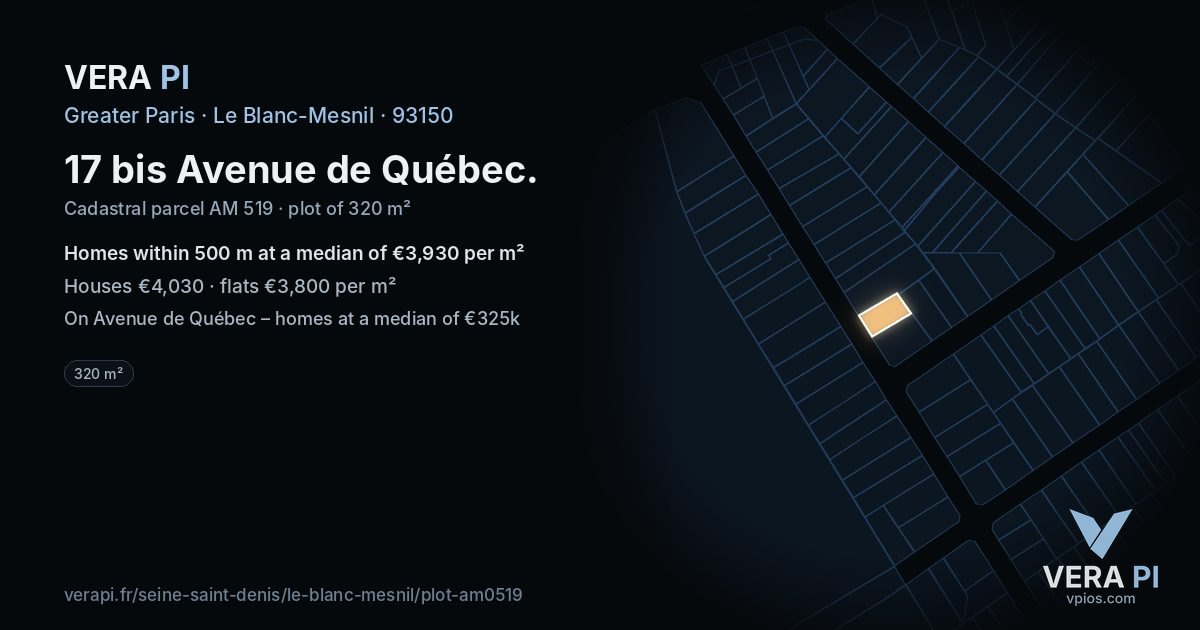17 bis Avenue de Québec, Le Blanc-Mesnil at night – the plot lit, the parcels around coloured by the prices near them