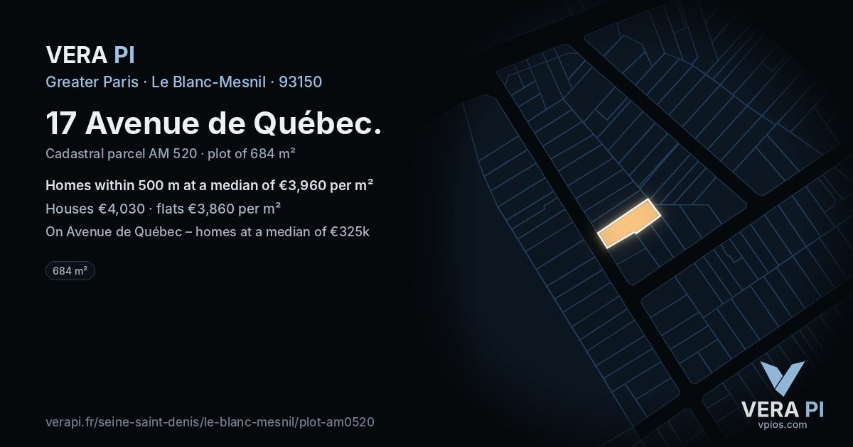 17 Avenue de Québec, Le Blanc-Mesnil at night – the plot lit, the parcels around coloured by the prices near them