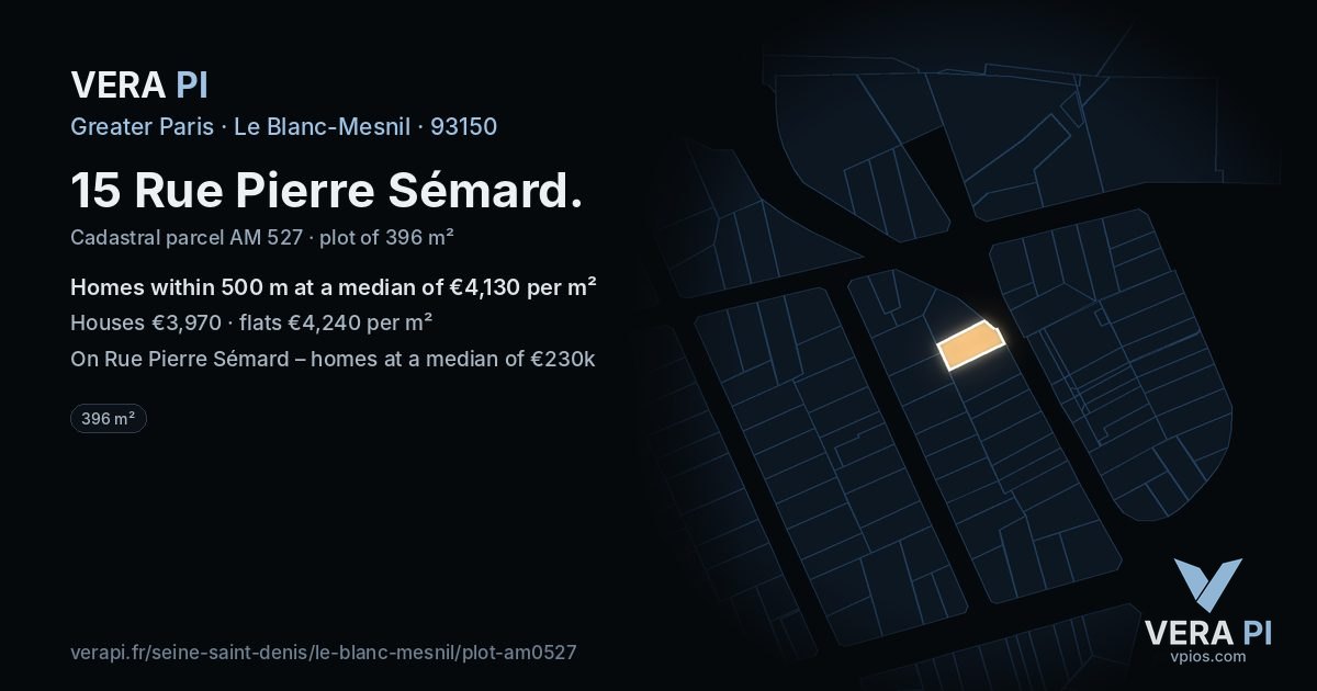 15 Rue Pierre Sémard, Le Blanc-Mesnil at night – the plot lit, the parcels around coloured by the prices near them