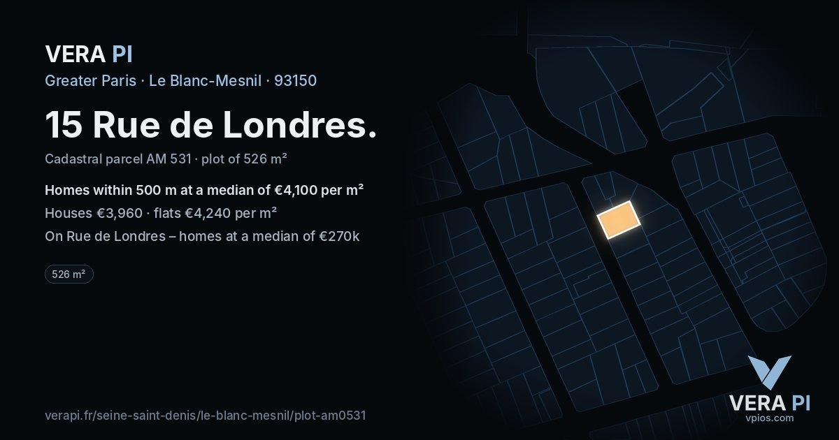 15 Rue de Londres, Le Blanc-Mesnil at night – the plot lit, the parcels around coloured by the prices near them