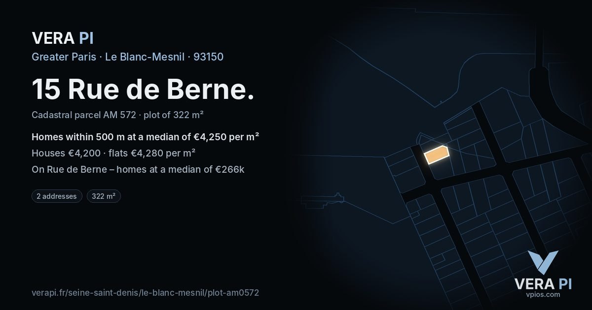 15 Rue de Berne, Le Blanc-Mesnil at night – the plot lit, the parcels around coloured by the prices near them