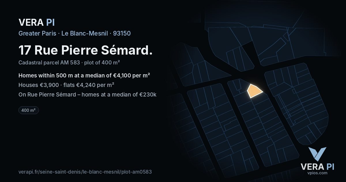 17 Rue Pierre Sémard, Le Blanc-Mesnil at night – the plot lit, the parcels around coloured by the prices near them
