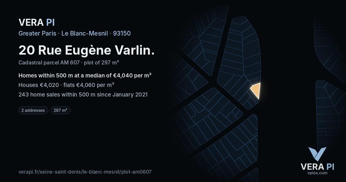 20 Rue Eugène Varlin, Le Blanc-Mesnil at night – the plot lit, the parcels around coloured by the prices near them