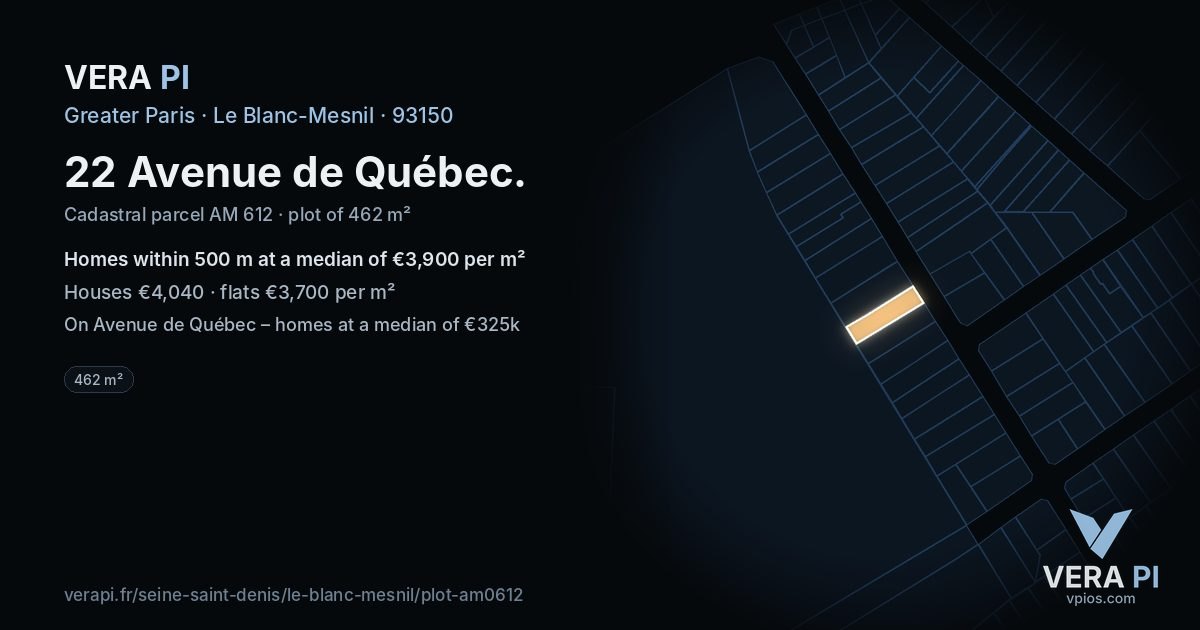 22 Avenue de Québec, Le Blanc-Mesnil at night – the plot lit, the parcels around coloured by the prices near them