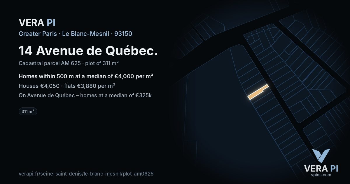 14 Avenue de Québec, Le Blanc-Mesnil at night – the plot lit, the parcels around coloured by the prices near them