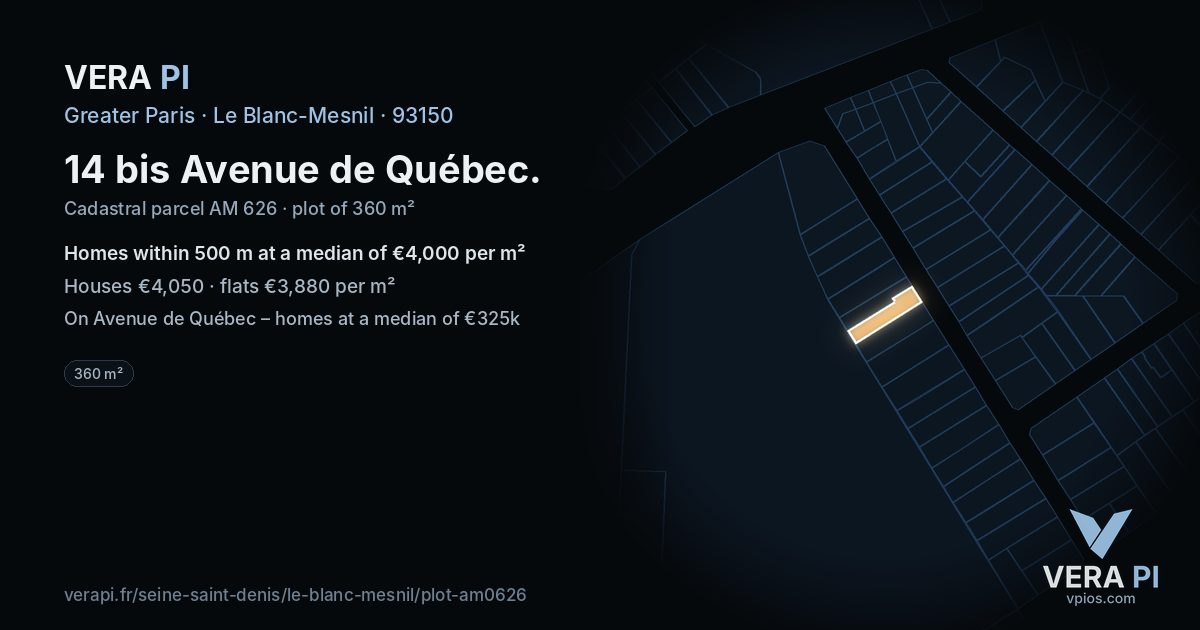 14 bis Avenue de Québec, Le Blanc-Mesnil at night – the plot lit, the parcels around coloured by the prices near them