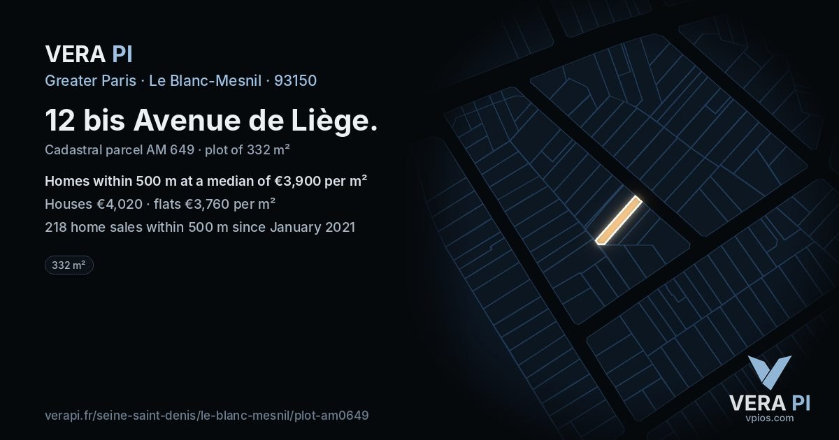 12 bis Avenue de Liège, Le Blanc-Mesnil at night – the plot lit, the parcels around coloured by the prices near them
