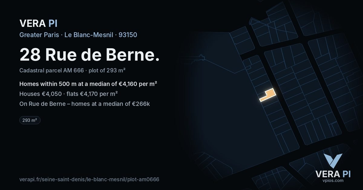 28 Rue de Berne, Le Blanc-Mesnil at night – the plot lit, the parcels around coloured by the prices near them