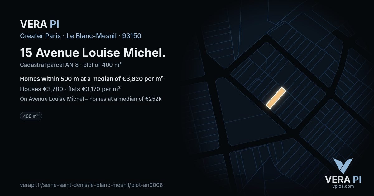15 Avenue Louise Michel, Le Blanc-Mesnil at night – the plot lit, the parcels around coloured by the prices near them