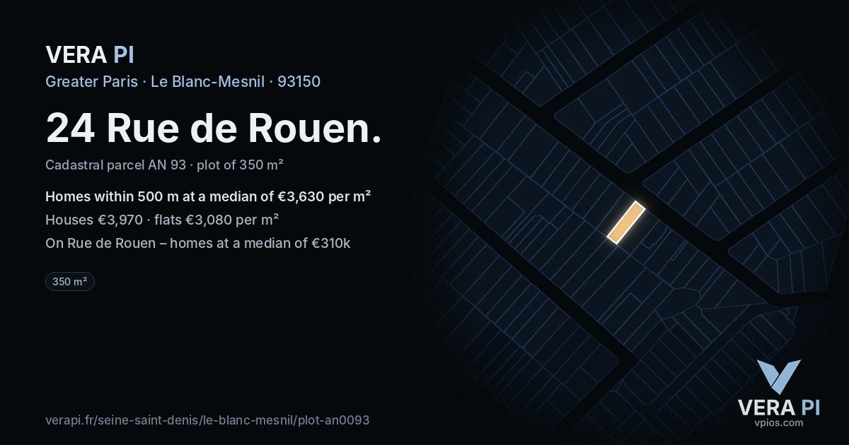 24 Rue de Rouen, Le Blanc-Mesnil at night – the plot lit, the parcels around coloured by the prices near them